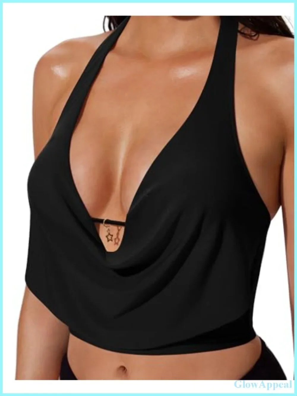 Sexy Halter Cowl Neck Bikini Set with Adjustable Straps and Zipper Detail